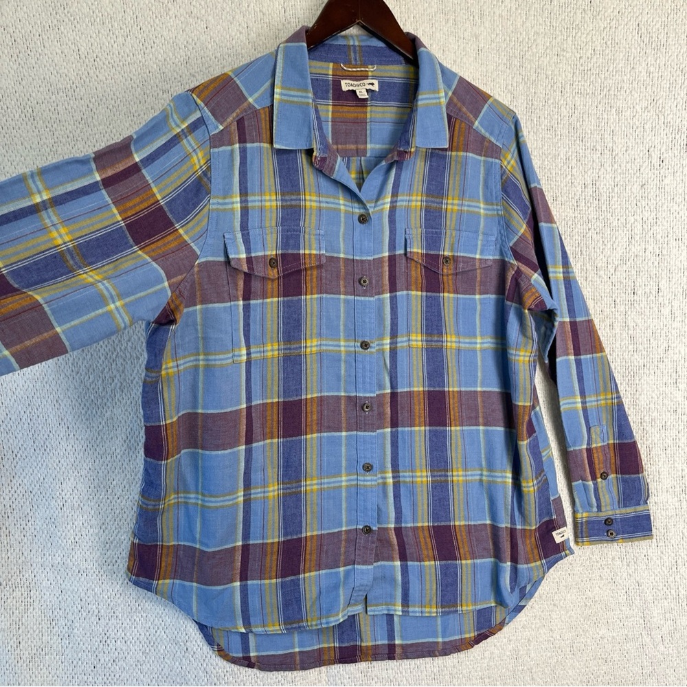 Toad Co Re Form Flannel Shirt Womens XL Blue Brown Plaid Button Down Casual Top - Picture 6 of 16